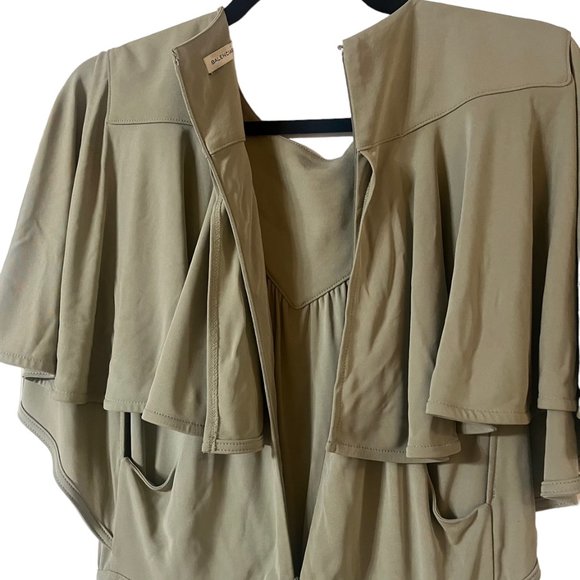 BALENCIAGA SAGE GREEN FLUTTER SLEEVE DROP WAIST A-LINE DRESS -VINTAGE! - Picture 6 of 8